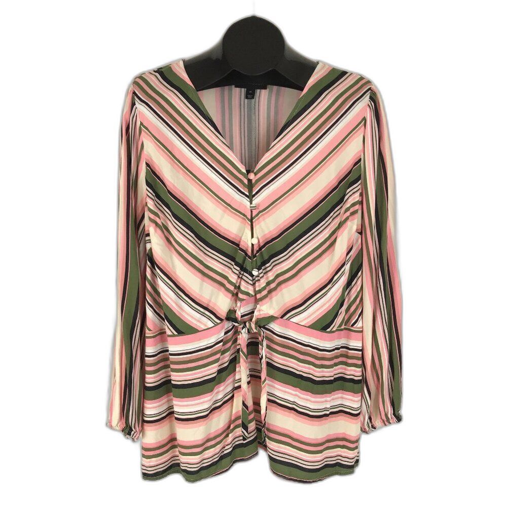 Lane Bryant Striped Popover Blouse Women's Plus Size 20 V-Neck Viscose Career